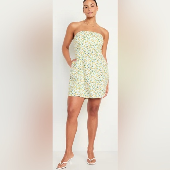 NWT Old Navy Linen Blend Strapless Floral Mini Dress - Picture 1 of 8